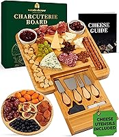 Woodenhouse Bamboo Charcuterie Board Set with Utensils Fruit Tray Sauce Bowls Cheese Guide - Housewarming Wedding Gift