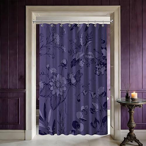 Miniatura 77 de Cortina de ducha azul marino de bosque Cortina de ducha azul oscuro de montaña y naturaleza para decoración de baño de hombres, tela impermeable con