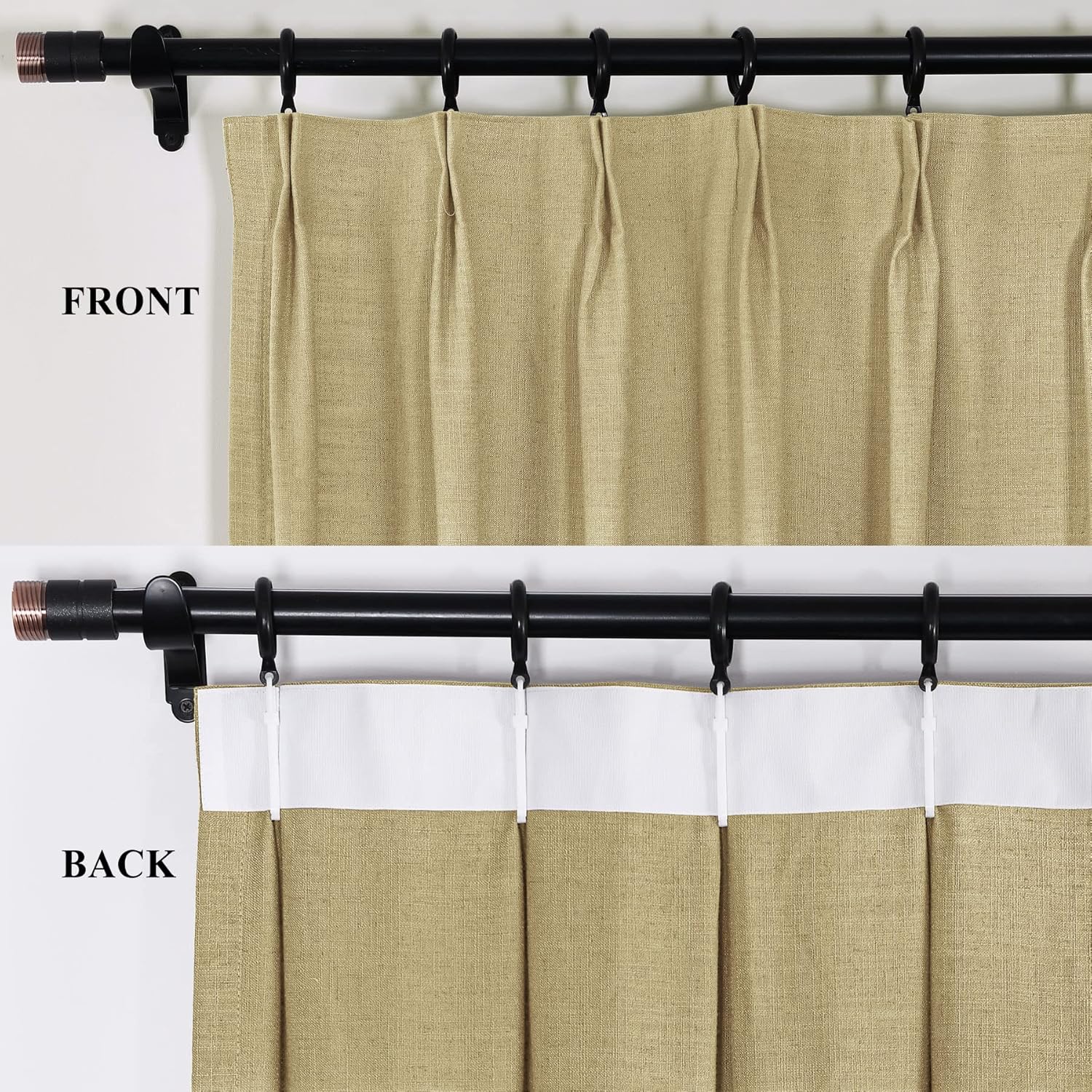 Fcosie Extra Long Room Darkening Curtains & Drapes 26Wx108L Inches Flax Textured Curtains Pinch Pleat Window Curtain Panels for Furniture Protecting/Heat Blocking/Energy Saving, New Wheat, 2 Panels