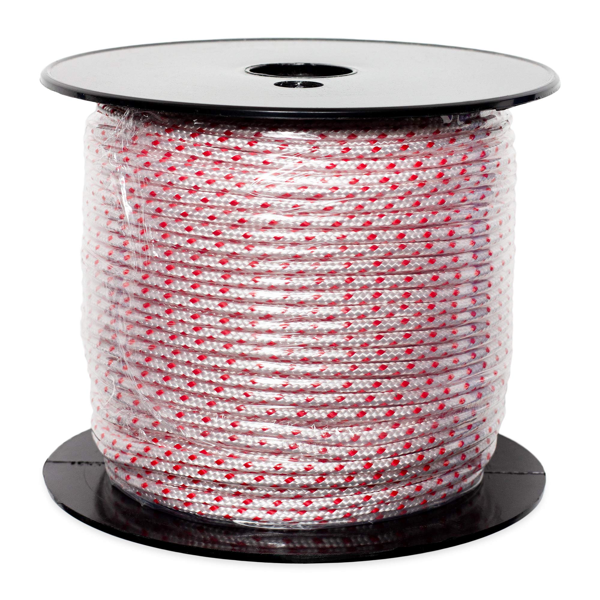 Rouleau de 100 m de corde de démarrage de haute qualité Rouge/blanc pour tronçonneuse, tondeuse à gazon, outils de jardin, matériel de construction, bateau, corde tressée (3,5 mm x 100 m)