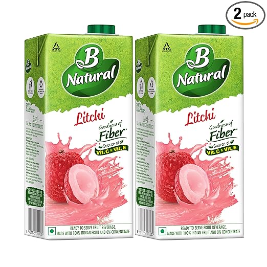 B Natural Litchi, Goodness of fiber, 1 litre (Pack of 2)