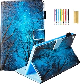 Dteck for Fire HD 8 (8th/7th/6th Generation) Smart Folio Tablet Case 2018/2017/2016 Release (8") with Auto Sleep Wake/Stand/Card Slots/Stylus, PU Leather Protective Cute Magnetic Cover, Blue Forest