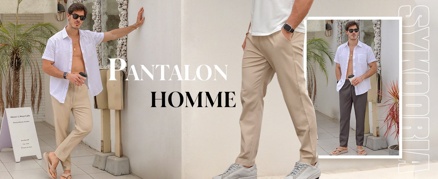 Minetom Pantalons Homme Été Leger Respirant Poches Taille Élastique Décontracté Pantalon avec Cordon Yoga Plage A Blanc XS Minetom Pantalons Homme Été Leger Respirant Poches Taille Élastique Décontracté Pantalon avec Cordon Yoga Plage A Blanc XS