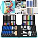 106 PCS Art Supplies Sketching Kit, Pro Drawing Pencils with 3-Color Sketchbook, Coloring Book, Colored Graphite Charcoal Watercolor & Metallic Pencils, Drawing Supplies Gifts for Artists Adults