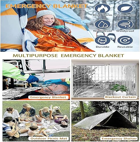 Miniatura 4 de GALAXYLENSE Manta térmica de emergencia Mylar para supervivencia kits de primeros auxilios al aire libre senderismo camping insectos trauma desierto