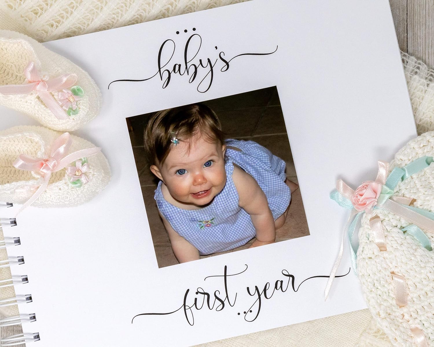 Bunny Baby Memory Book - Personalized Hard Cover First Year Album - Girl Baby Journal (Pink Bunnies)