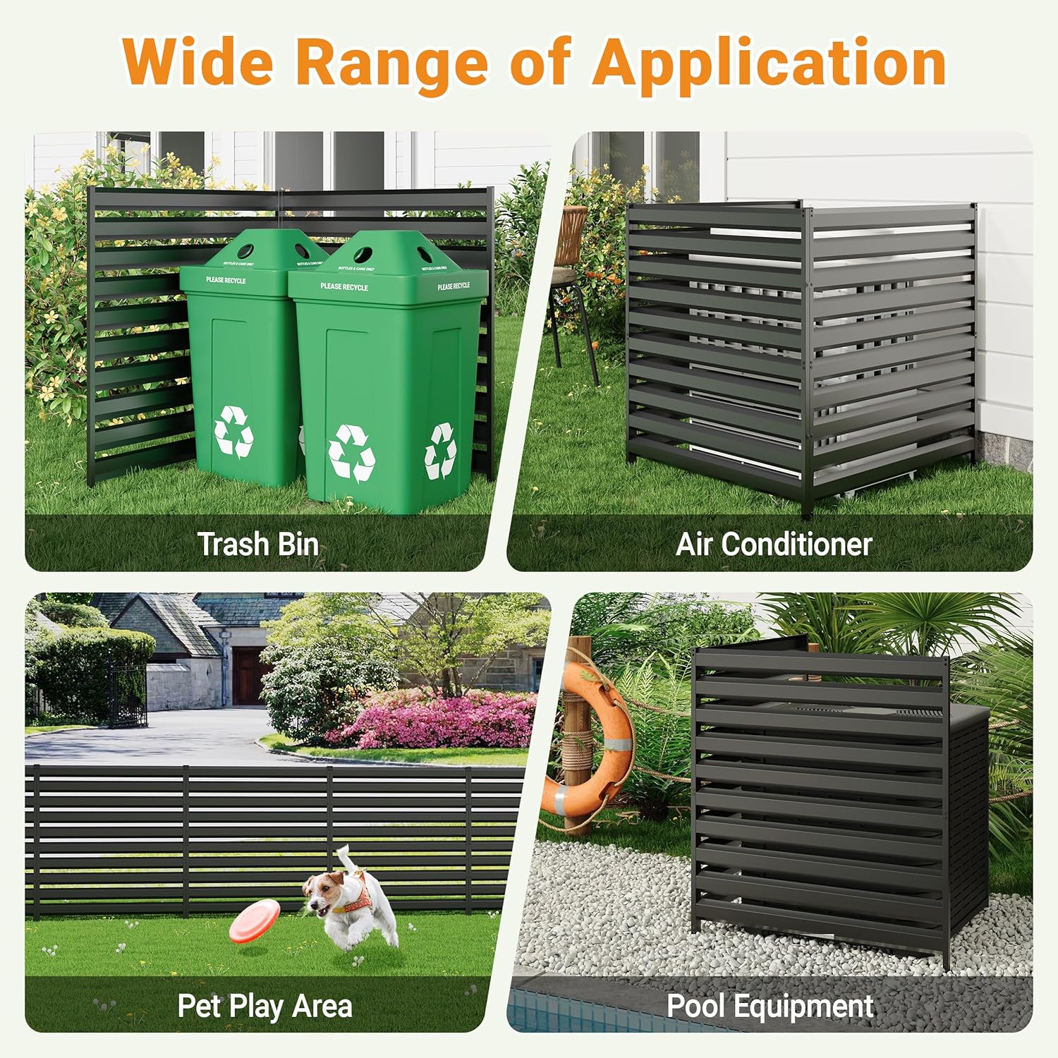 CJF Outdoor Privacy Screens, 42" H x 38" W Metal Air Conditioner Fence Panels, Pool Equipment Enclosure, Trash Can Screens Fence Kit for Outside Backyard Patio(Black/3-Panel)