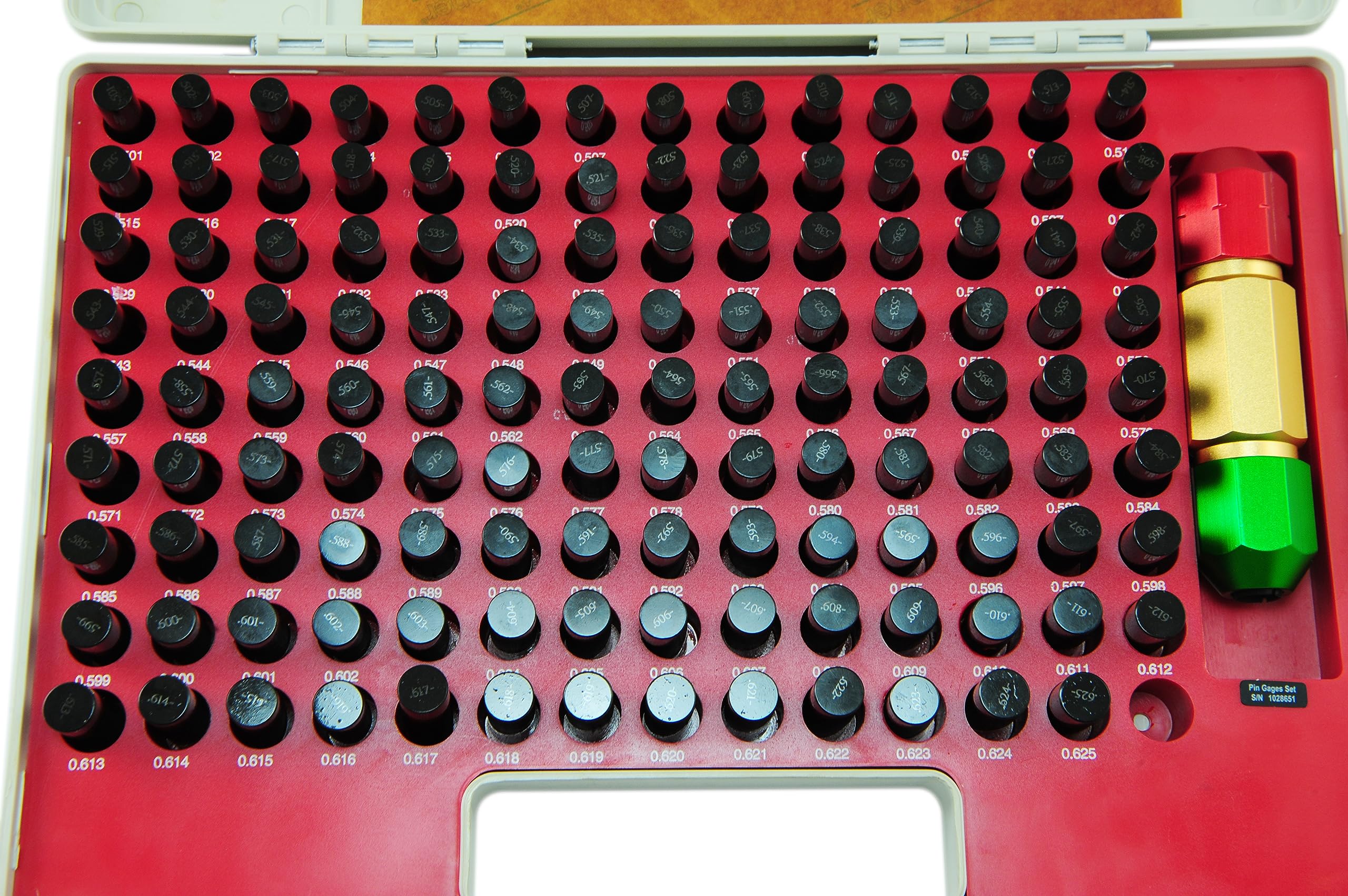 Shars 0.501" - 0.625" Minus Steel Plug Gage Set with NIST Certificate 125 PCS 303-4507M3A New R)