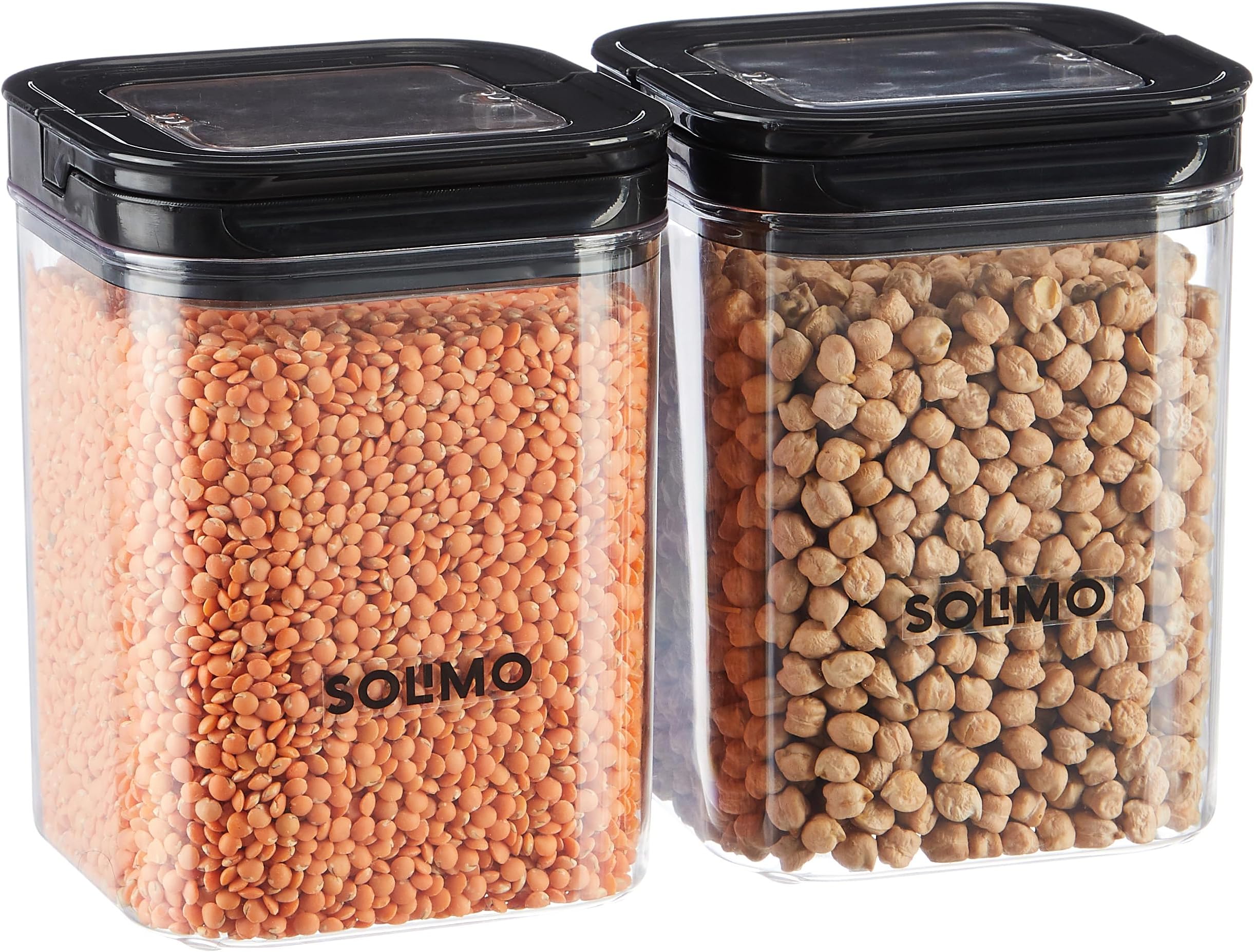 Amazon Brand - Solimo Airtight Plastic Storage Jar and Container Set-I | BPA Free | Multipurpose Storage | 1150ml each, Set of 2 (Black)