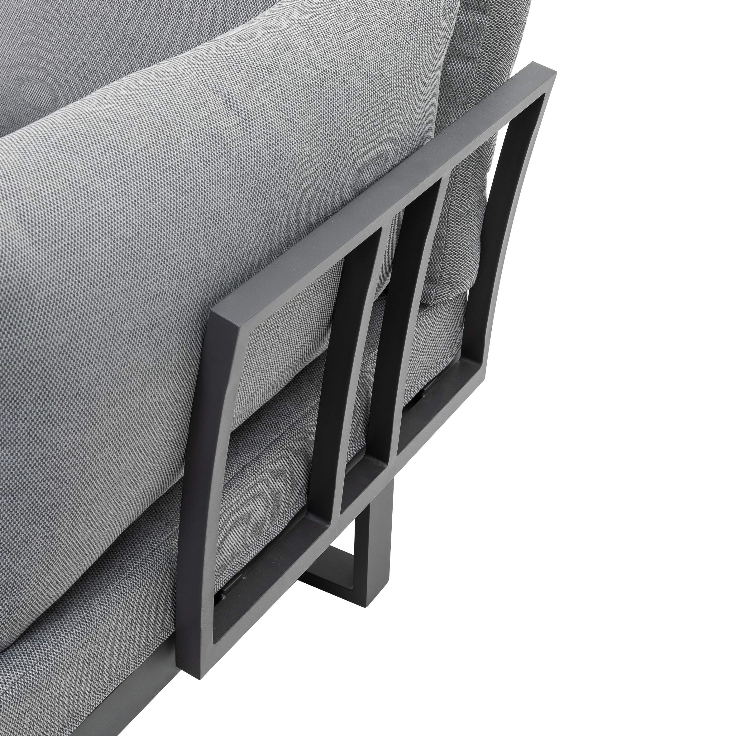 greemotion Ensemble Salon de Jardin Samara, Set de 2 Canapés et Table en Bois d’Acacia FSC® 100%, Cadre Aluminium, Coussins en Polyester Inclus, Gris/Bois