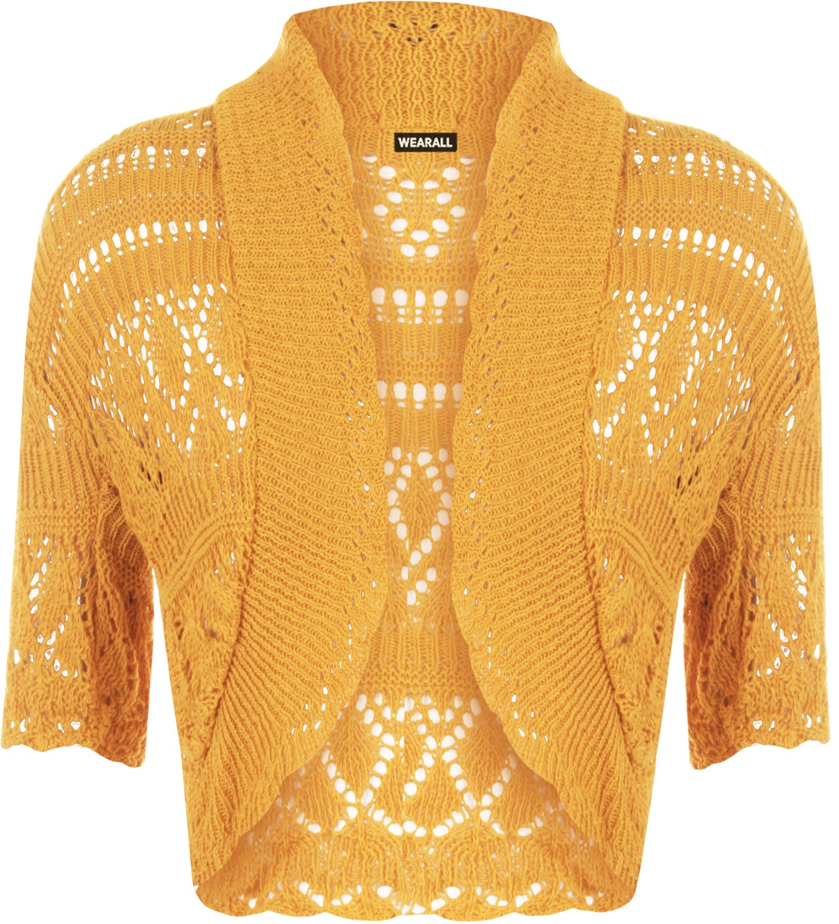 Wearall Women's Mustard Crochet Shrug Knitted Bolero Top Cardigan - 8/10
