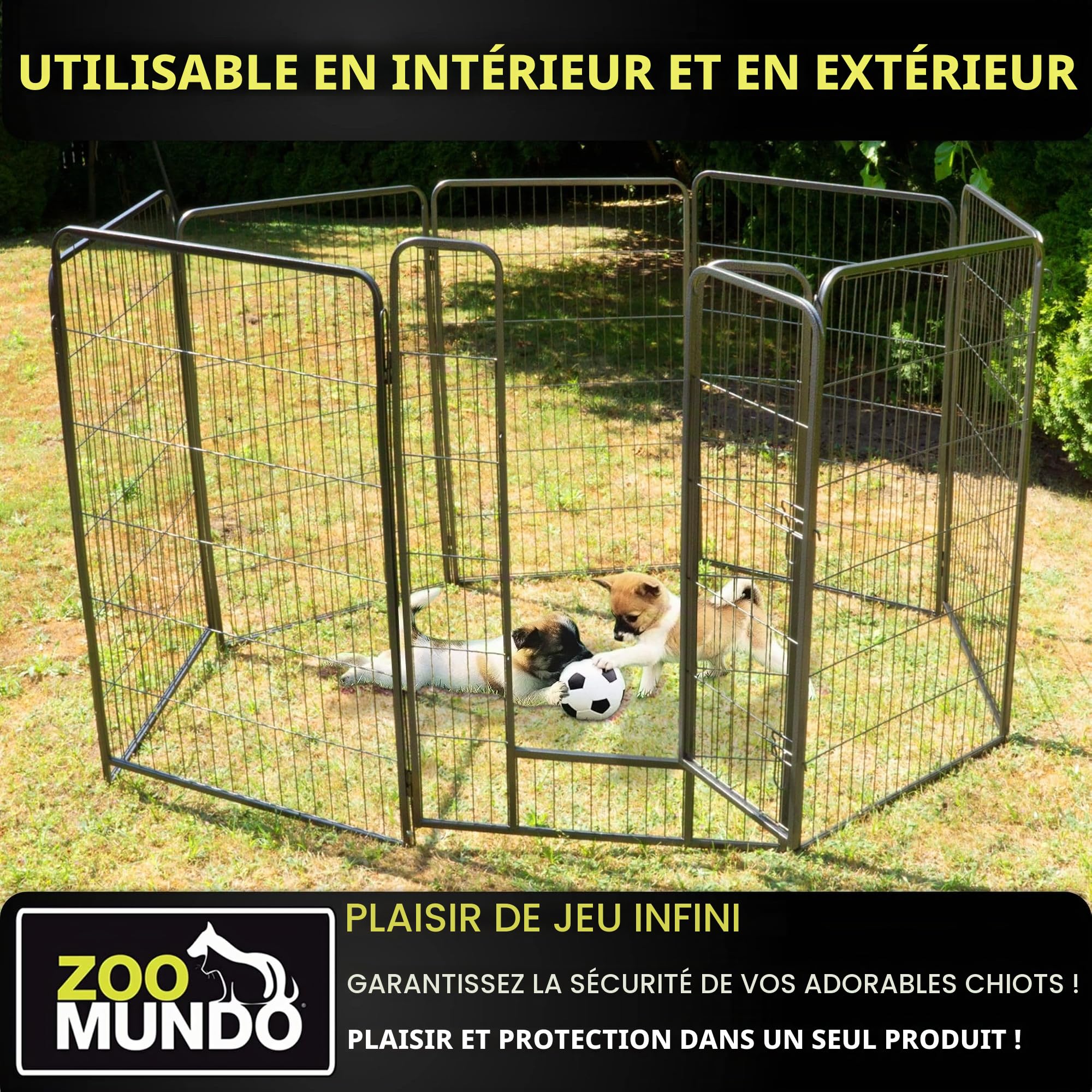 zoomundo Parc Enclos 100cm Haute pour Chiens Métal pour Chiots Animaux Grillage Rongeur Petit avec Porte 8 Panneaux - XL