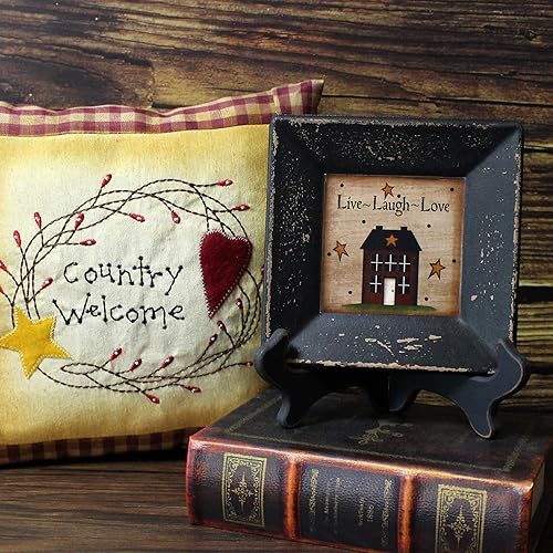 Miniatura 3 de CVHOMEDECO. Primitives - Plato decorativo para casa de campo con estante cuadrado, plato de madera para decoración del hogar y la oficina, 6 x 6