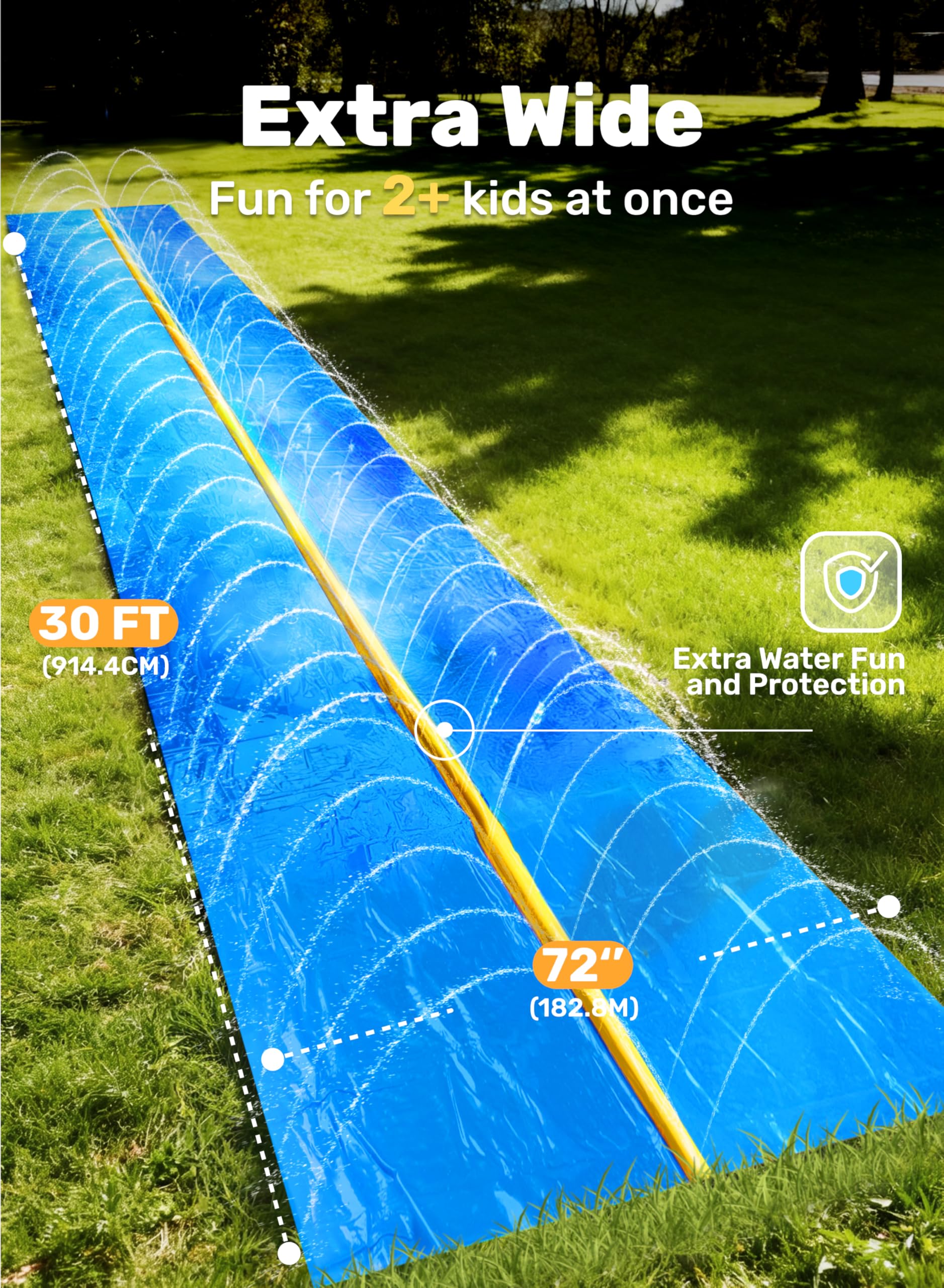 Sloosh Riesige Wasserrutsche 30ft x 6ft 914,4 x 182,8 cm mit eingebautem Sprinkler und 2 aufblasbaren Rutschbrettern