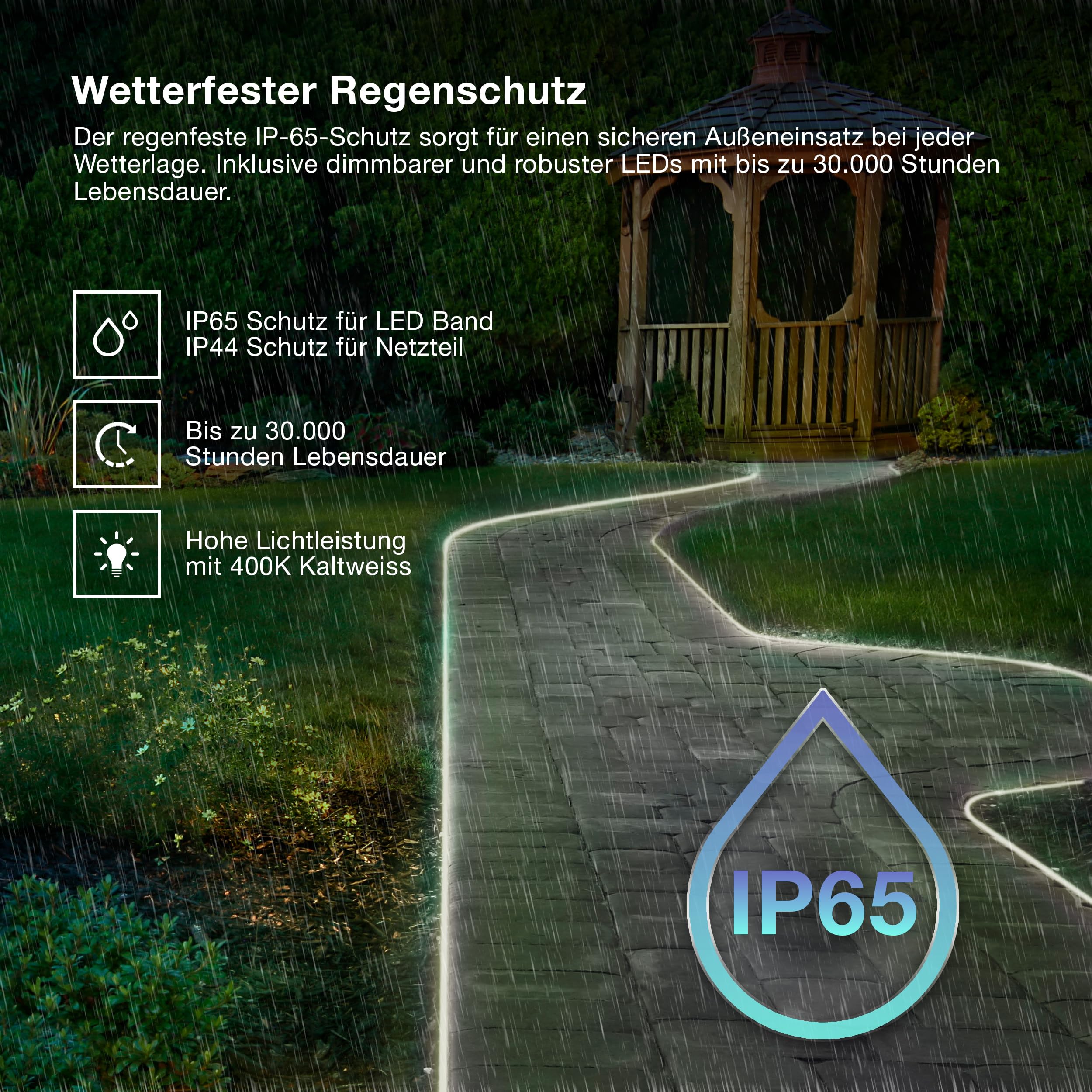 Osram Outdoor Flex LED Streifen 10M IP65, kaltweiß, bis 50 m erweiterbar, inkl. Kabeltrommel, Montagezubehör, Anschlusskabel