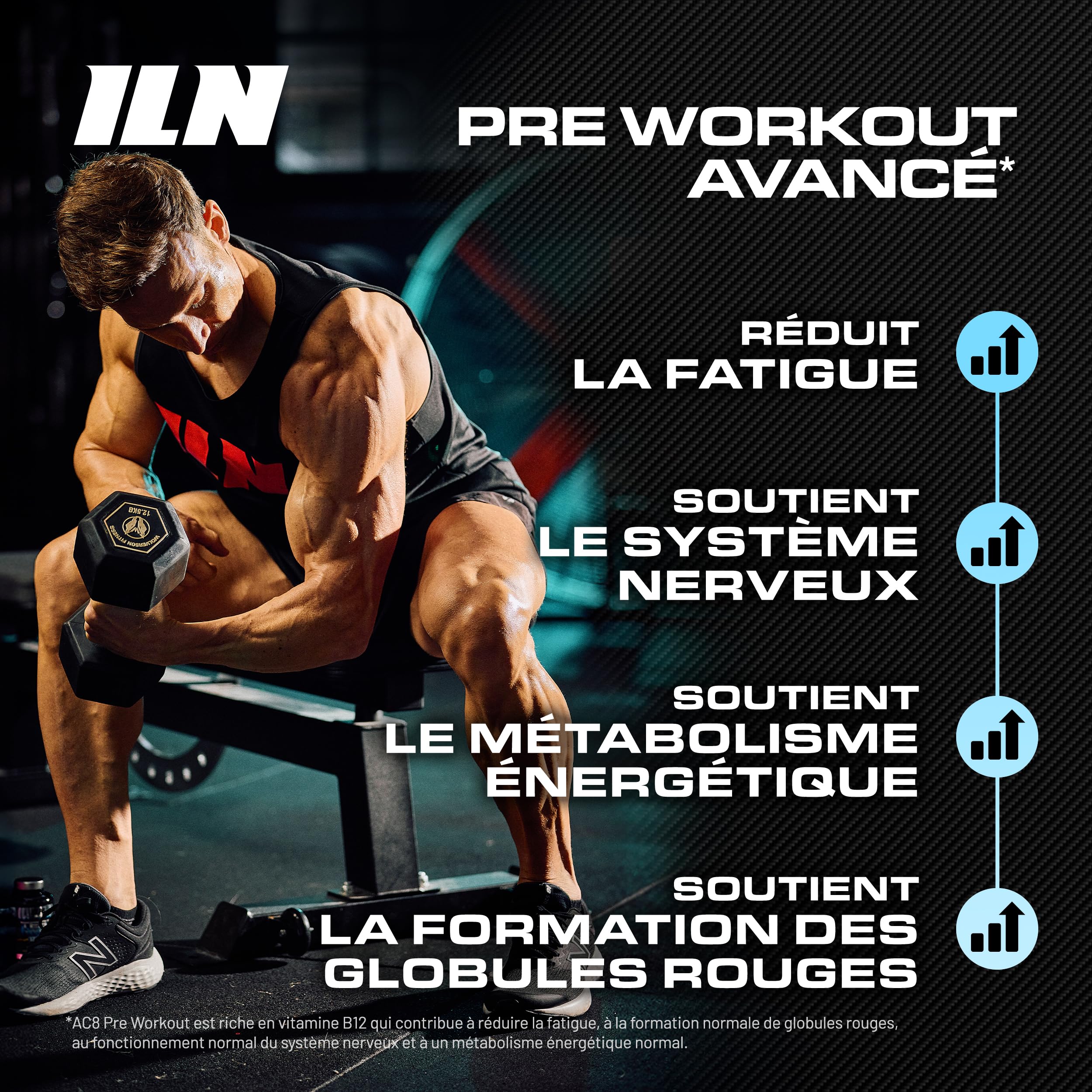 AC8 Pre Workout poudre framboise bleue 360 g - preworkout booster puissant pour hommes et femmes - avec créatine, caféine et vitamine B12 - jusqu’à 6 660 mg par portion