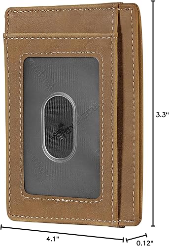 Miniatura 132 de Travelambo billetera mediana y minimalista de cuero para bolsillo frontal, con bloqueo de interferencia de radiofrecuencia, Verde, Minimalista