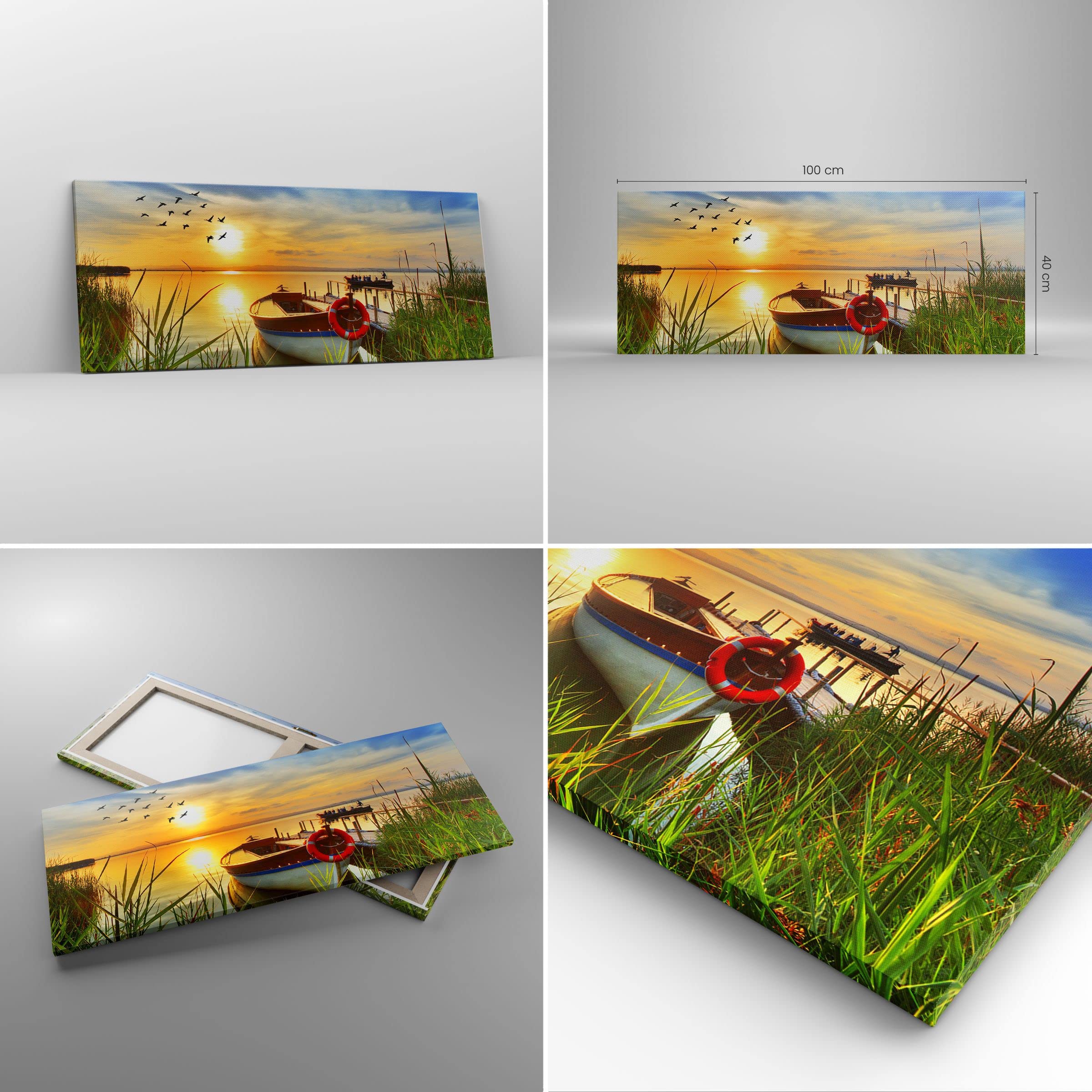 Lienzos decorativos 100x40cm Cuadro Sobre Lienzo Moderno Barco lago puesta del sol verano la gente Grande Dormitorio Cuadros Pared Imágenes Cuadros Decoracion Salon Wall Art Prints AB100x40-3053