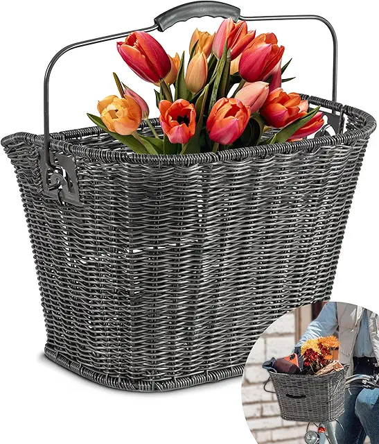 Büchel Front Bicycle Basket in Polyrattan with Quick Click Holder - Cykelkorg Rotting