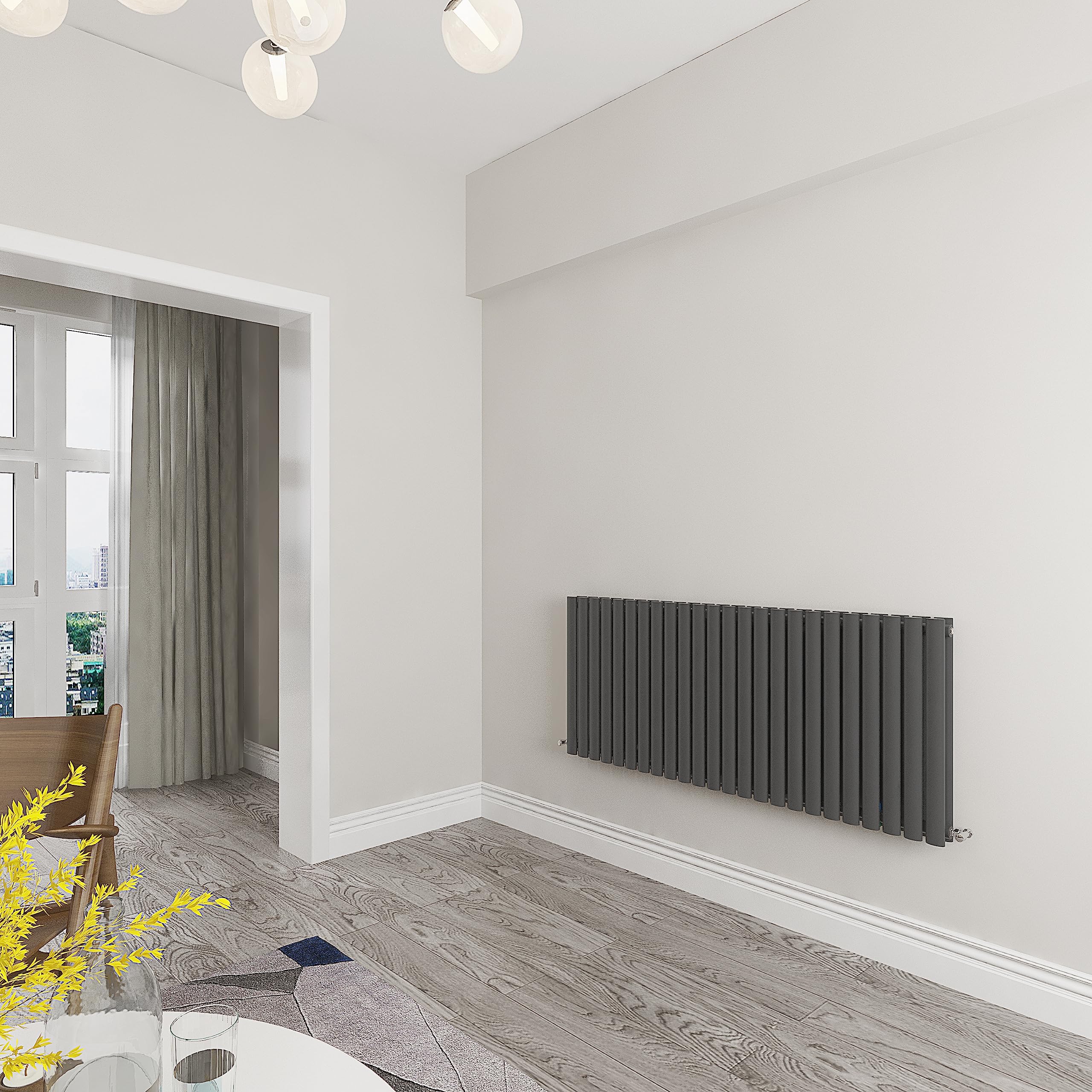 Skybathroom | 600x1416mm Horizontal Anthracite Oval Double Panel Central Heating radiator