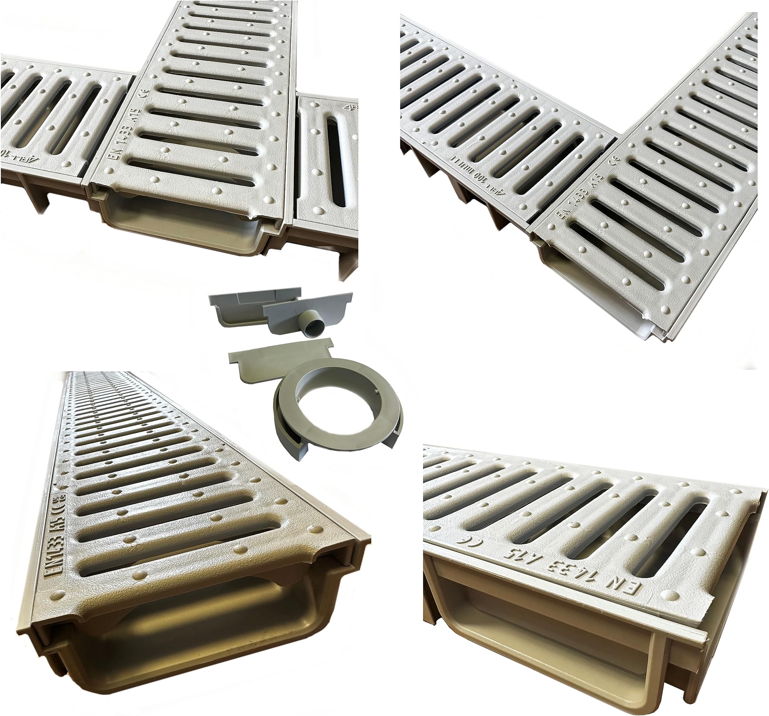 Future Build Supplies Ltd 9 x Grey Ultra Low Profile Shallow Flow Drain Plastic Grating 50mm Deep x 1m Length x 125mm Width Drainage Channel suitable for Garden Patios and Driveways