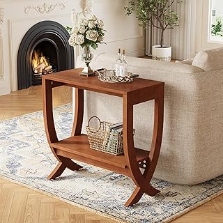 Solid End Table, 2-Tier Couch Side Table with Arched Legs for Small Space, Living Room, Easy Assembly, Walnut