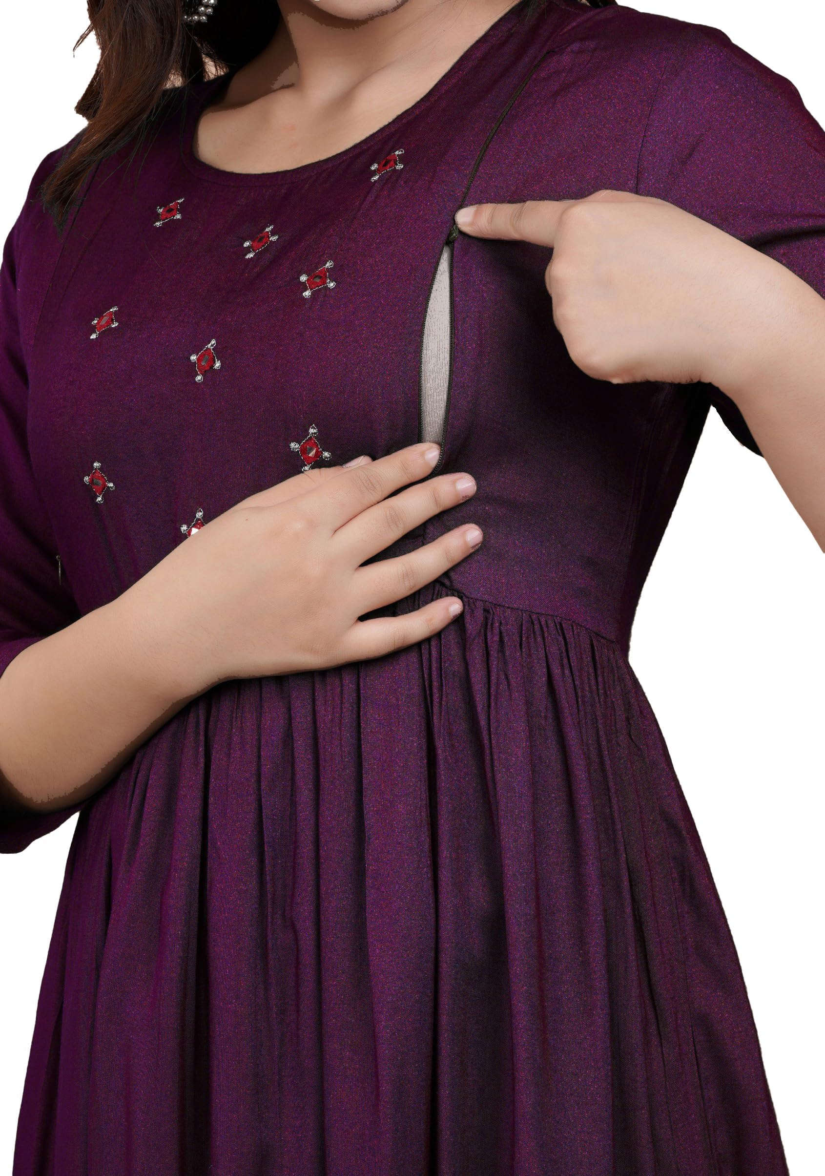 Women's Mirror Embroidery Maternity Kurti