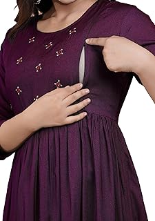 attirezilla Women's Mirror Embroidery Maternity Kurti-picture-51