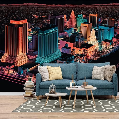 Miniatura 4 de Las Vegas - Papel tapiz colorido de rascacielos, gran noche sobre vista, luces de ciudad, paisaje, arte de pared grande para dormitorio, oficina,