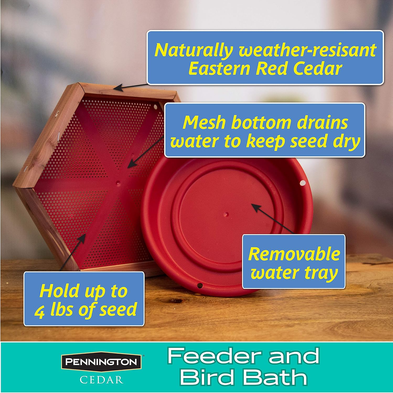 Pennington 100509196 Cedar Hanging 2 in 1 Bird Bath & Feeder, 4 LBS