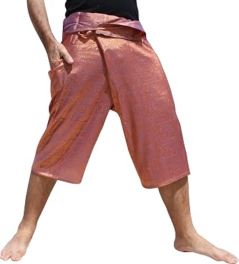RaanPahMuang Aztec Stamped Textured Silk Thai Fisherman Pants 3/4 Capri Leg