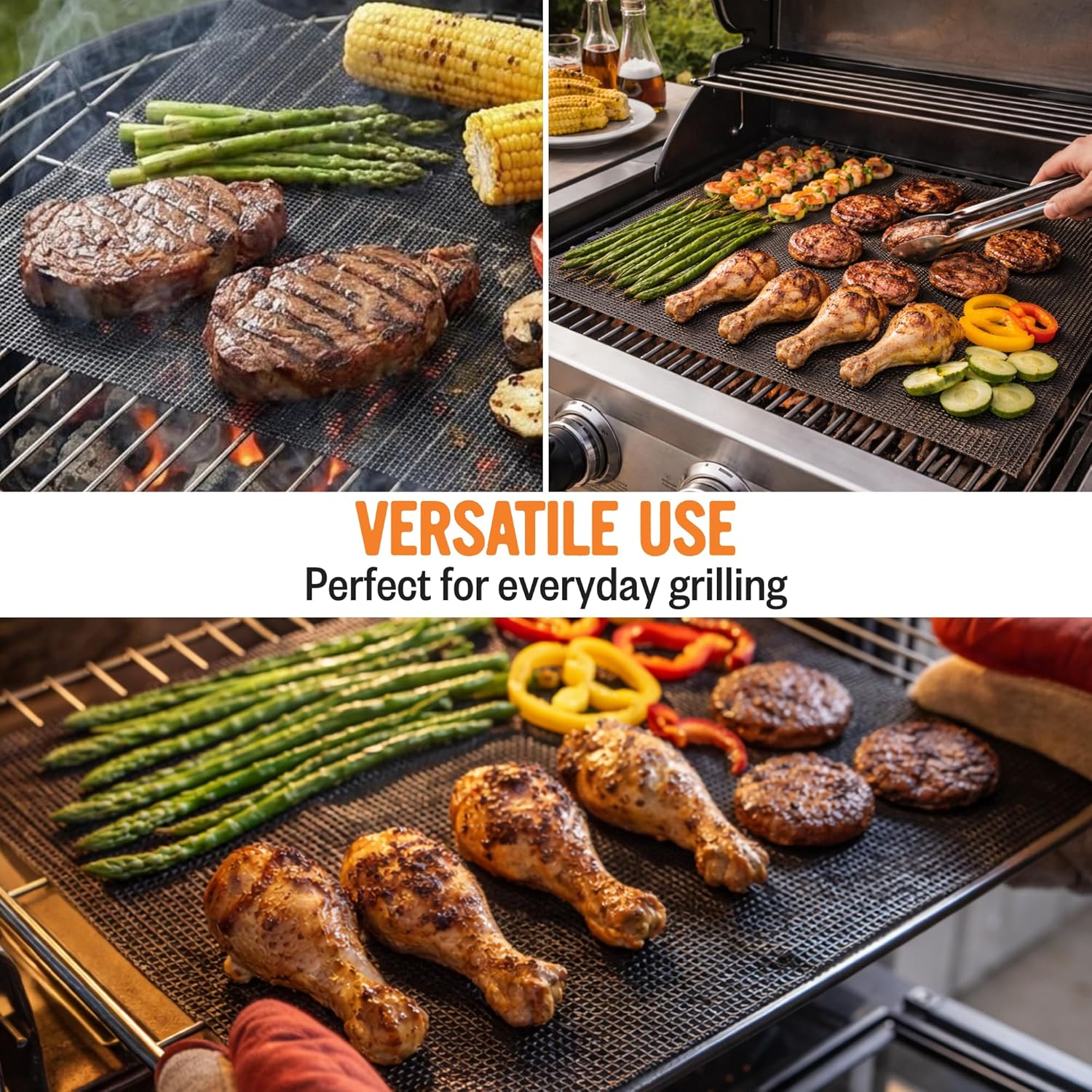 Kosmos Q Grill Mat, Reusable Mesh for Grilling, BBQ Mat with PTFE - Fiberglass Coating, Non Stick, Safe Up to 500°F, Easy to Clean, Dishwasher Safe Grill Accessory for Gas, Charcoal, 15.7" x 13"