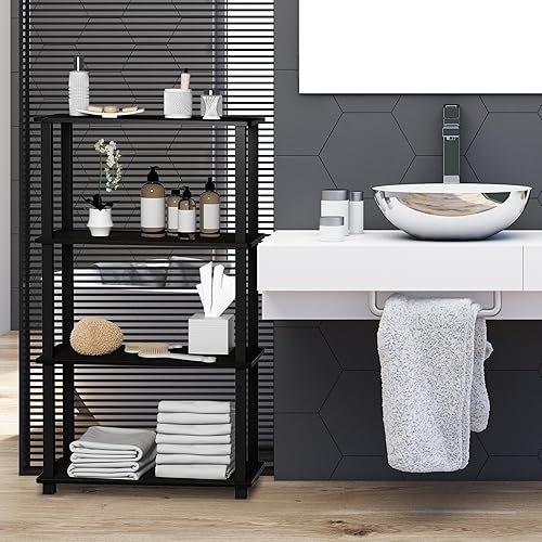 Vista 215 de Furinno Turn-N-Tube - Estantería multiuso de 5 niveles, estantería para exhibición, almacenamiento o libros, con tubos redondos, color cereza claro