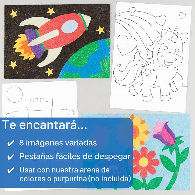 Foto 3 de 7 de Baker Ross- Dibujos para Decorar con Arena y Purpurina (Pack de 8) -Manualidades Infantiles, blanco
