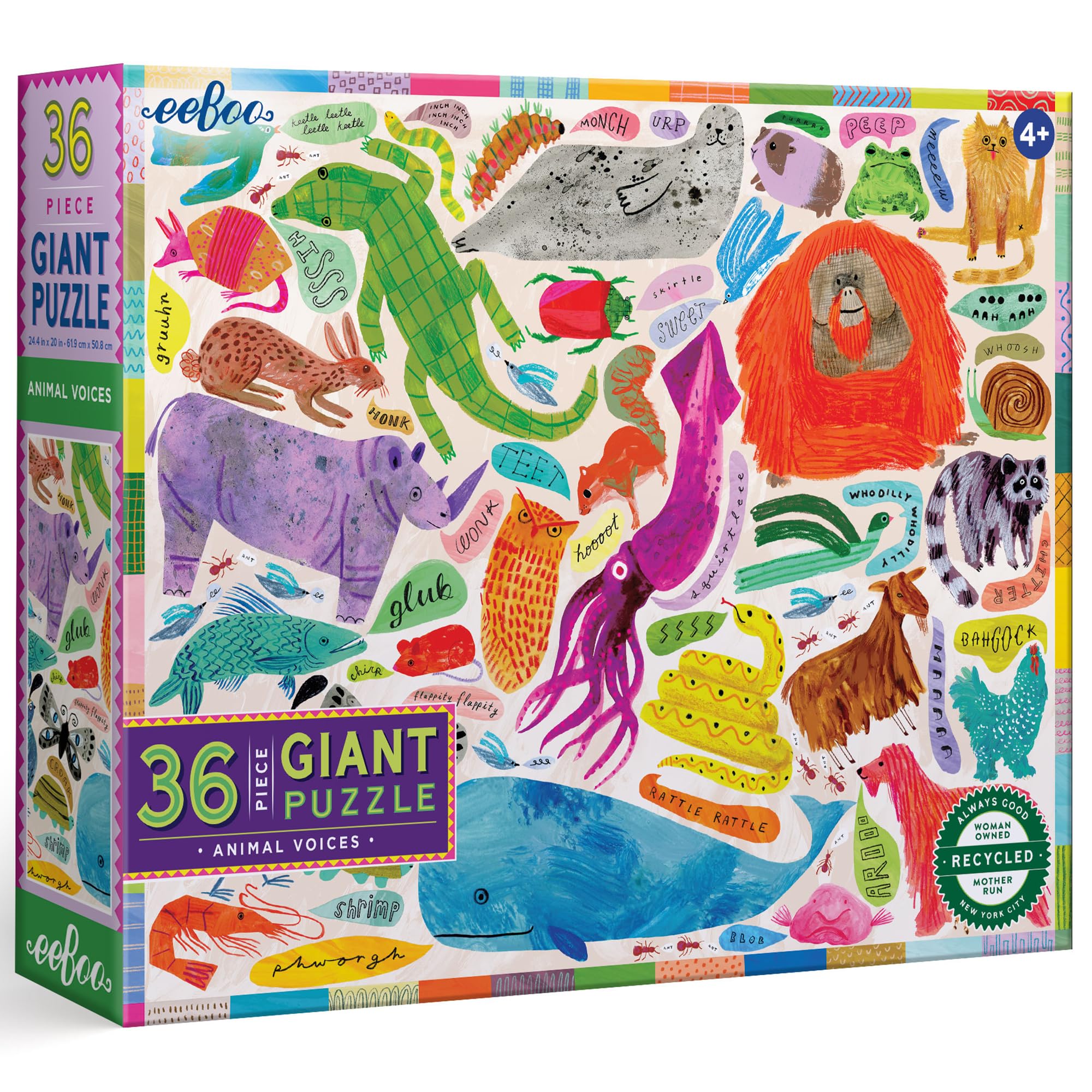 eeBoo: Animal Voices Riesenpuzzle - 36 Teile - 26 x 21 Boden-Puzzle, skurriles Geräusch-Thema, robuste, staublose, übergroße Teile, pädagogisch, Kinder ab 4 Jahren