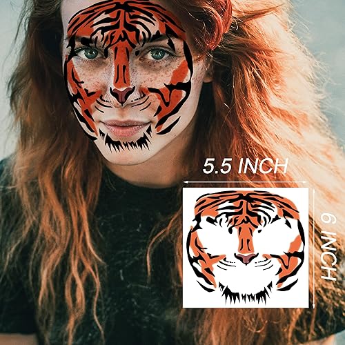 Miniatura 9 de Tatuajes de cara de tigre, 6 hojas de tatuajes temporales de tigre tribal para disfraz de Halloween, hombres, mujeres, niños, juego de calcomanías