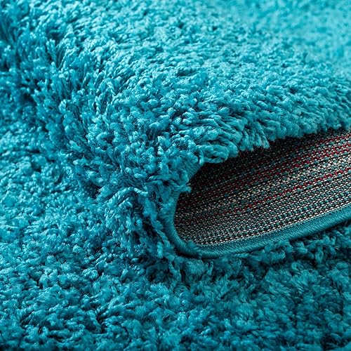 Miniatura 6 de Unique Loom - Alfombra de área de la colección Solid Shag (5 pies 1 pulgada, redonda, color turquesa)