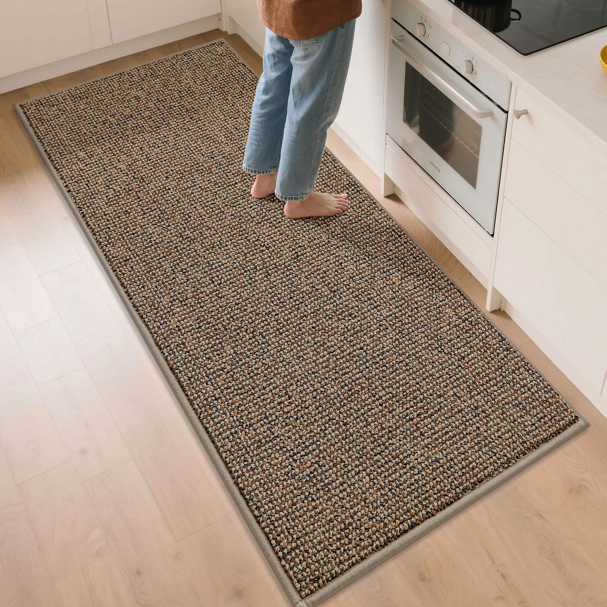 beqhause kitchen runner rugs 32"x72", non-slip kitchen mats for floor, super absorbent and stain resistant kitchen rug, machine washable rugs for kitchen, hallway, laundry & sink, taupe
