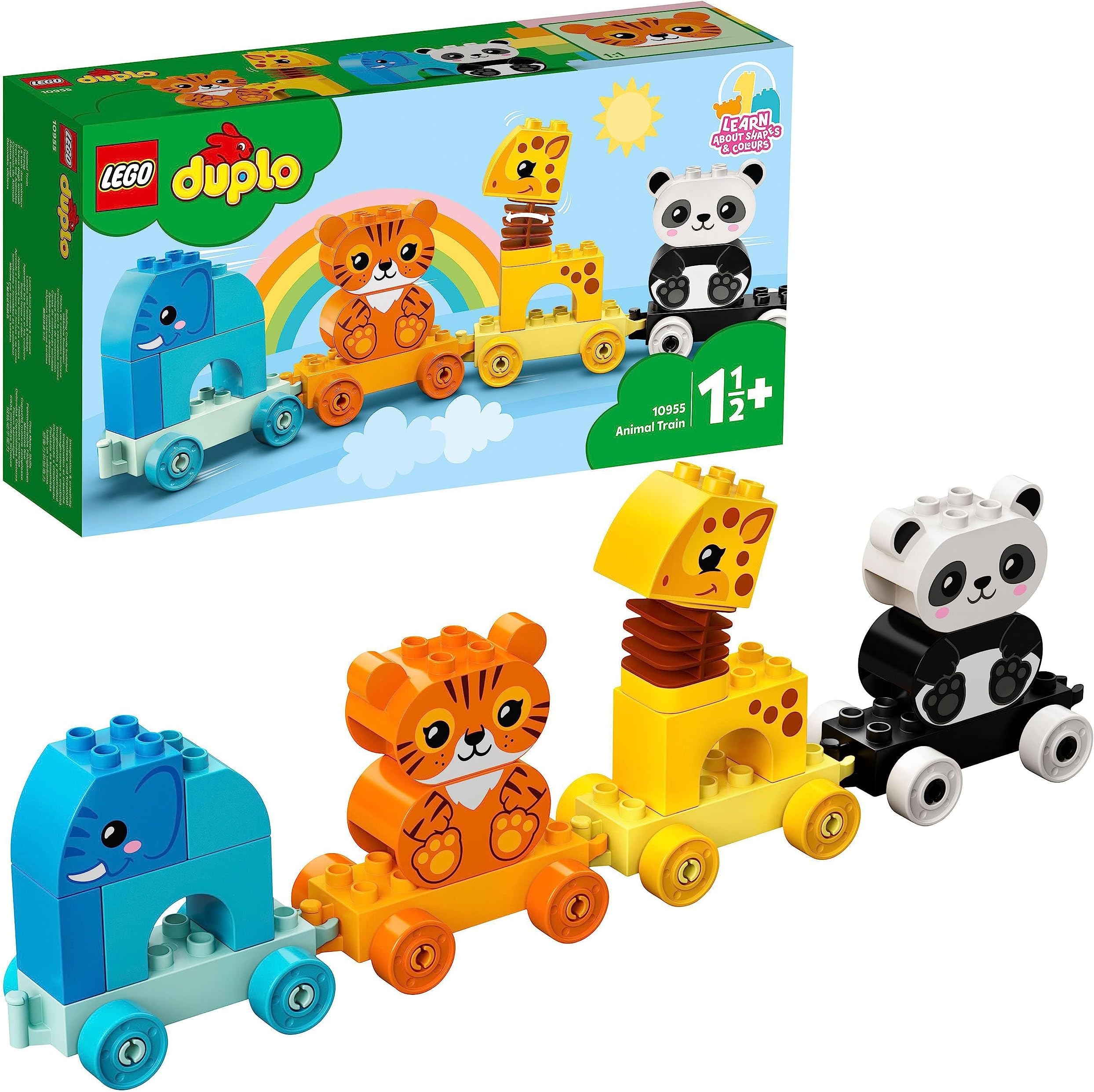 10955 DUPLO My First Animal Train, Toys for Toddlers and Kids 1.5-3 Years Old with Elephant, Tiger, Panda and Giraffe Figures, Learning Toy
