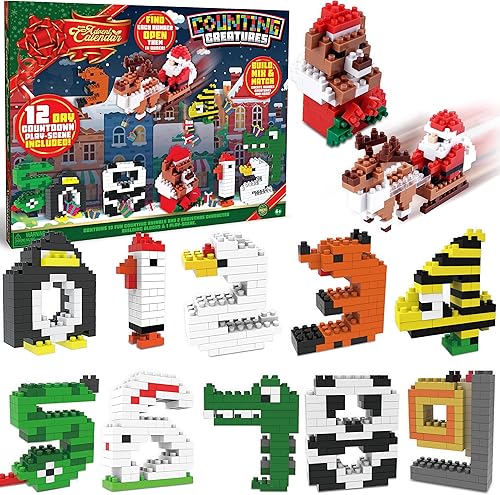 JOYIN Calendario de Adviento de cuenta regresiva de 12 días de Navidad 2023 con 12 piezas de bloques de construcción de números animados STEM