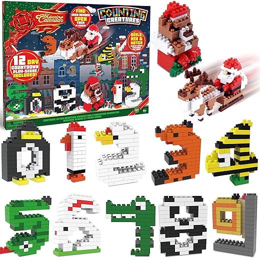 JOYIN 2023 Christmas 12 Days Countdown Advent Calendar with 12 Pcs Animated Number Building Blocks STEM Animal Building Toys for Kids Christmas Party Favor, Classroom Prizes, Xmas Gift
