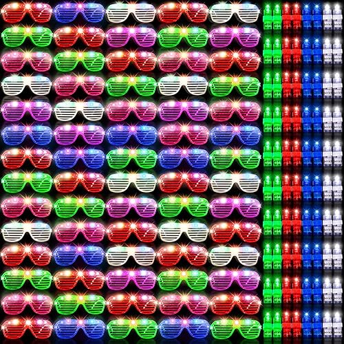 140 piezas de suministros de fiesta que brillan en la oscuridad incluyen 60 lentes de sol iluminados y 80 luces LED que brillan para los dedos