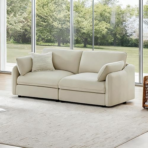 79" Cloud Sectional Couches for Living Room,2 Deep Seat Loveseat,Oversized Modular Modern Linen Sofa with 2 Throw Pillows,Sand