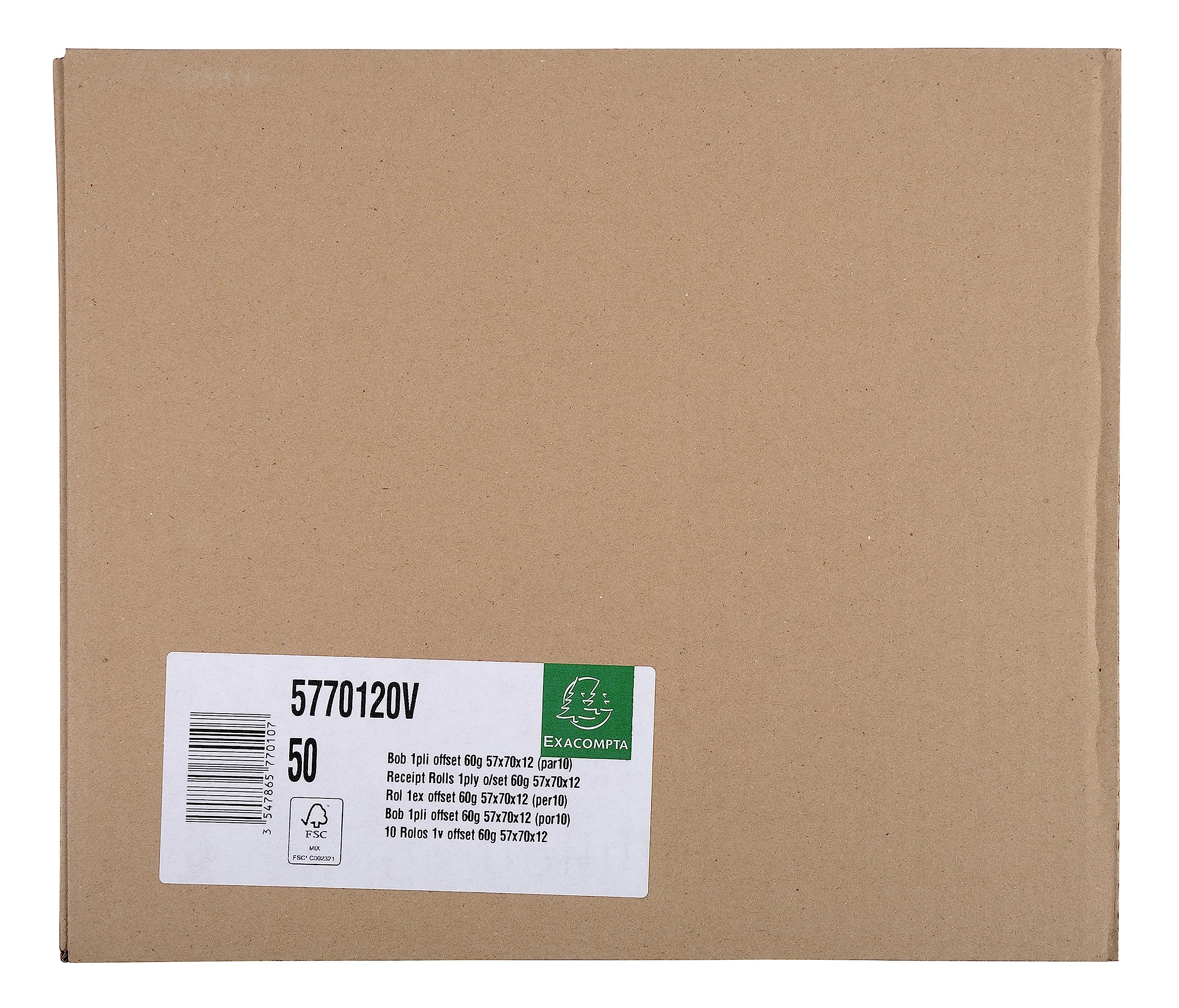 Bobines pour machines a calculer et caisses - 1 pli extra-blanc 60g/m - 57mm x 70mm x 12mm (44m)