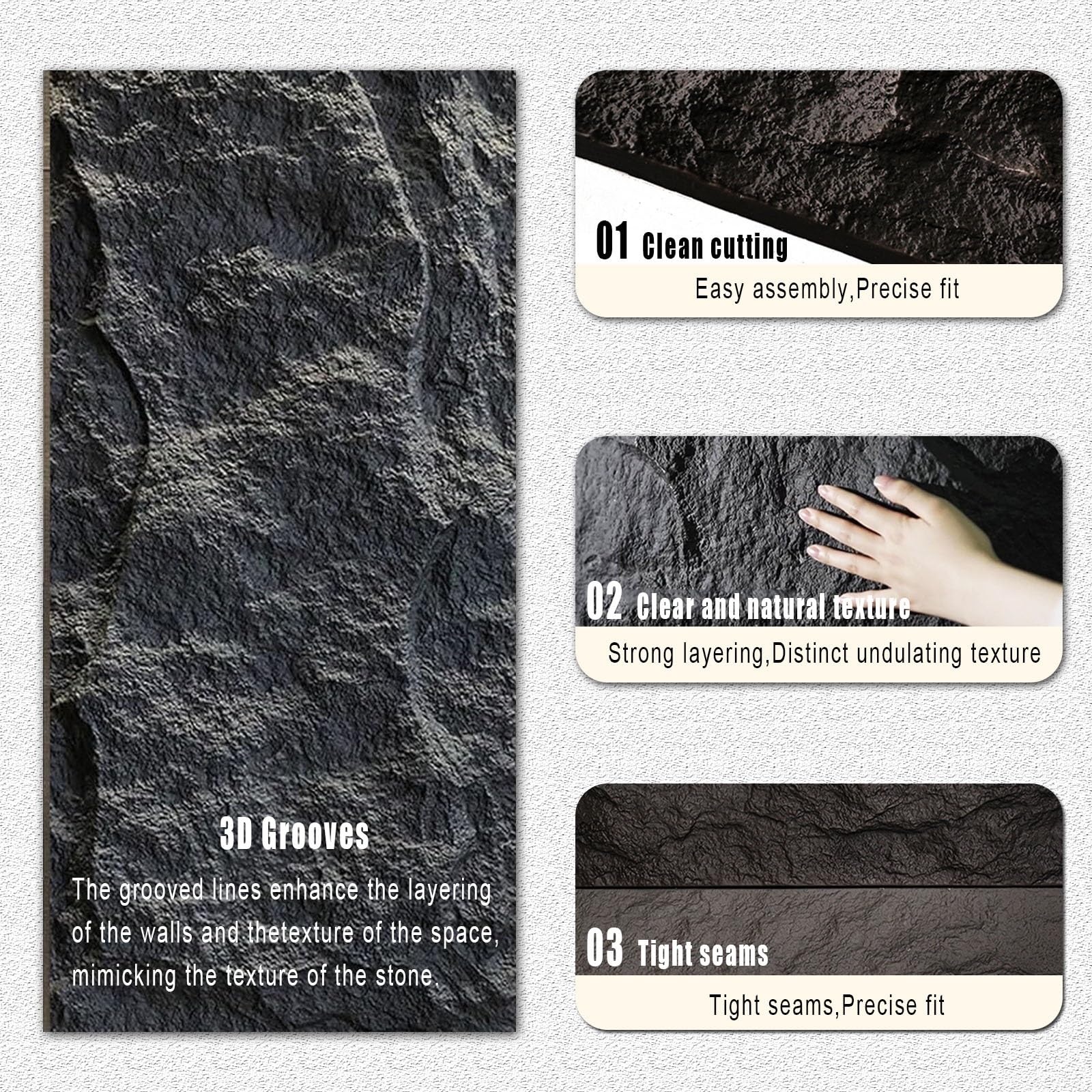 Paneles de pared de piedra sintética 3D, paneles decorativos de papel tapiz de ladrillo, revestimiento de revestimiento de aspecto de piedra sintética para decoración de pared interior (10 unidades, 3