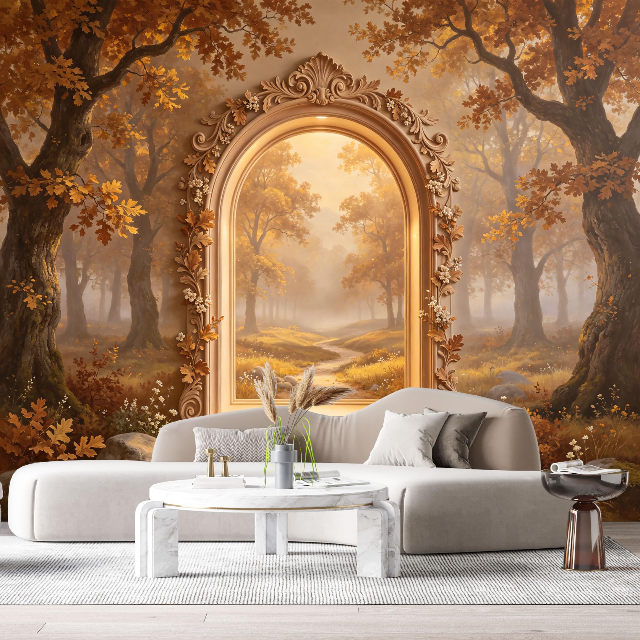 Custom Size Wall Murals Autumn Forest Path Antique Archway 3D Trompe L'Oeil SelfAdhesiveWall Fabric Removable Wallpaper Wall Decor for Living Room Bedroom Bathroom