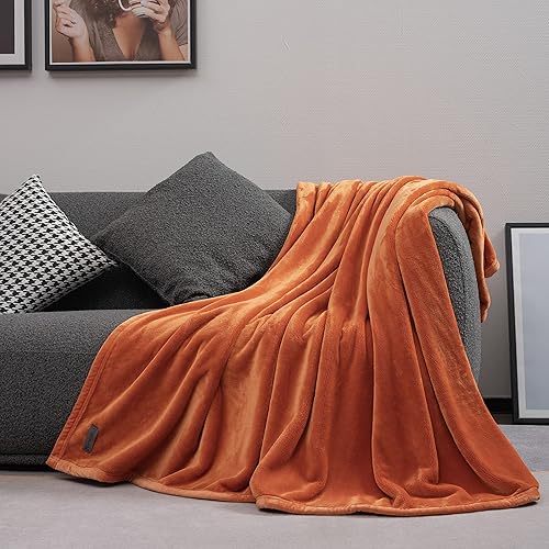 Miniatura 3 de Manta de franela de felpa extra gruesa (naranja tostado, 60 x 80)  Manta cálida de 500 GSM tamaño individual para invierno, otoño, suave, esponjosa,