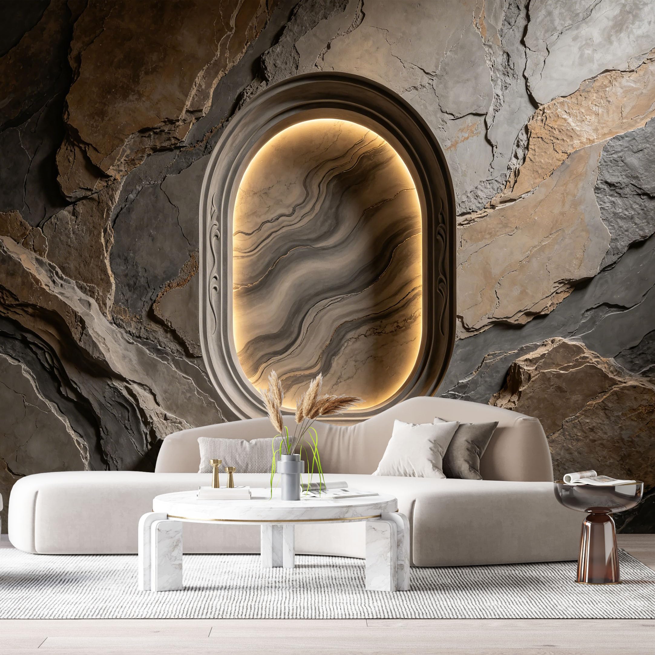 Custom Size Wall Murals Stone Portal Fantasy Mystical Ornate Frame 3D Trompe L'Oeil SelfAdhesiveWall Fabric Removable Wallpaper Wall Decor for Living Room Bedroom Bathroom