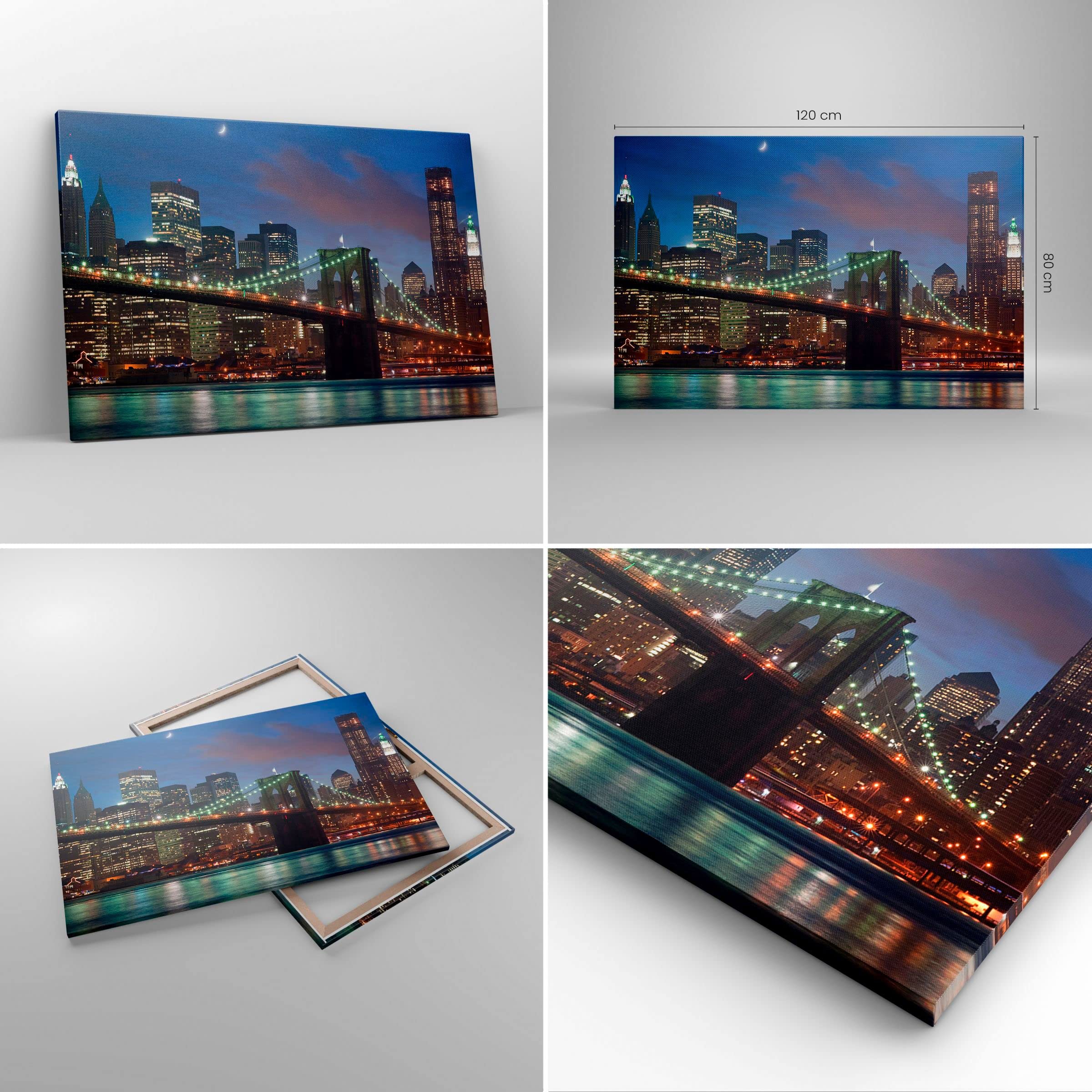 Cuadros Decoracion Salon Brooklyn puente noche nueva york ciudad Lienzos decorativos 120x80cm Cuadro Sobre Lienzo Moderno Dormitorio Cuadros Pared Imágenes Wall Art Prints Grande XXL AA120x80-0512