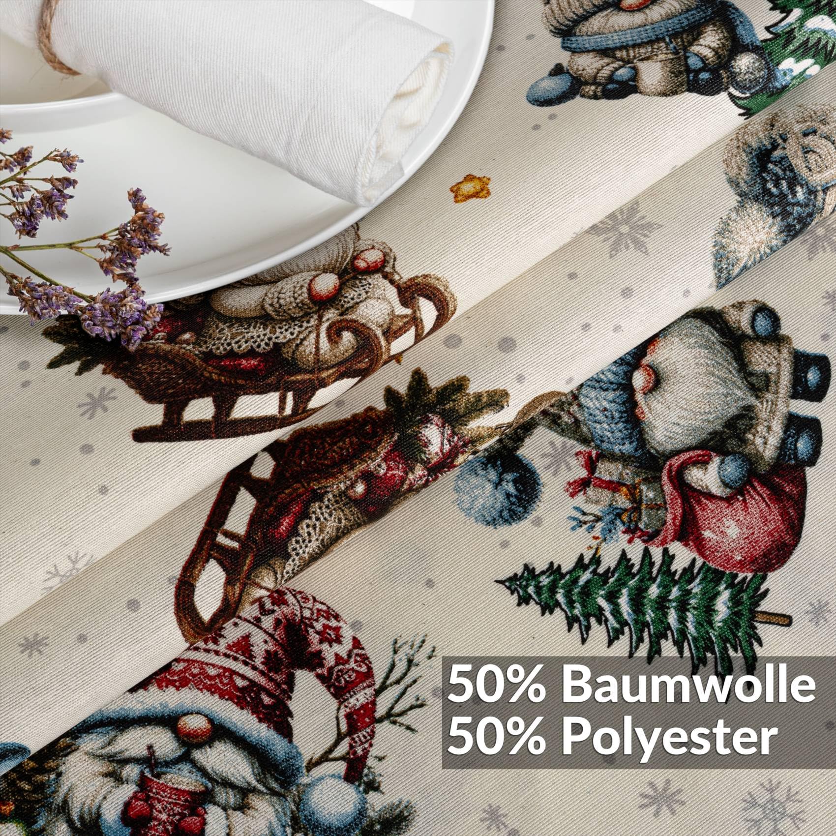 Mantel de Navidad, lavable, impermeable, antimanchas, mantel de algodón, poliéster, Papá Noel, ovalado, 280 x 140 cm, para interior y exterior